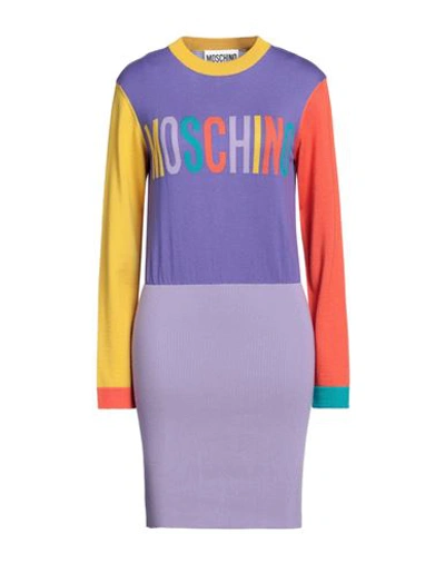 Moschino Embroidered-logo Knitted Dress In Blau