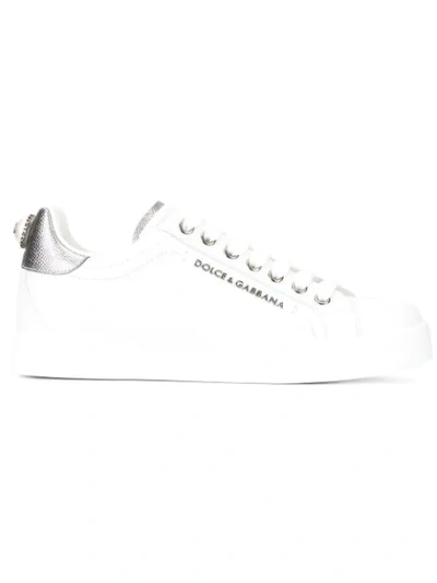 Dolce & Gabbana Dolce And Gabbana White And Silver Leather Sneakers