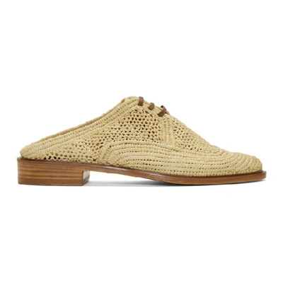 Robert Clergerie Jaly Lace-up Raffia Slippers In Natural Beige