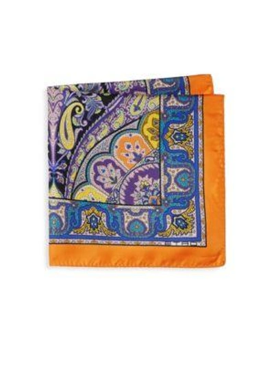 Etro Multicolor Paisley Silk Pocket Square In Orange