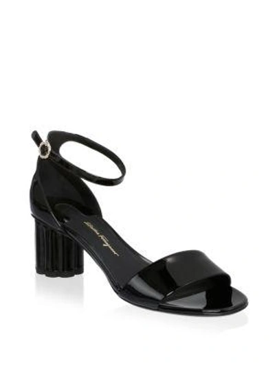 Ferragamo Eraclea Patent Leather Ankle-strap Sandals In Black