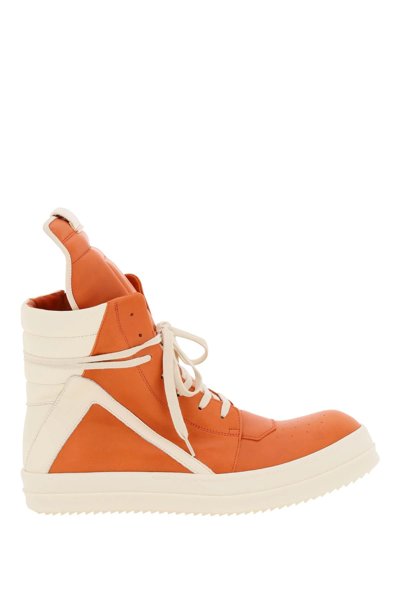 Rick Owens Kids Geobasket Leather High-top Sneakers In Orange,white