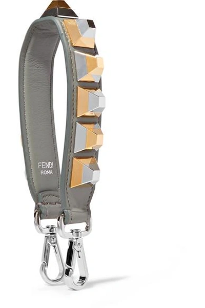 Fendi Studded Leather Bag Strap In Gray