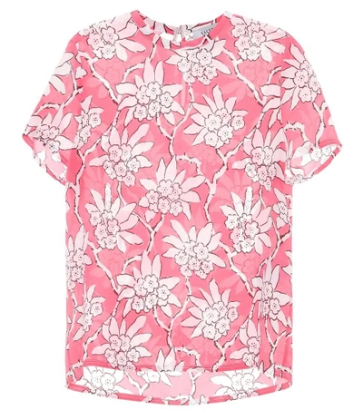 Valentino Floral-printed Silk Top In Pink