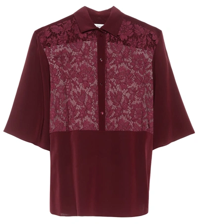Valentino Lace-trimmed Silk Blouse In Red