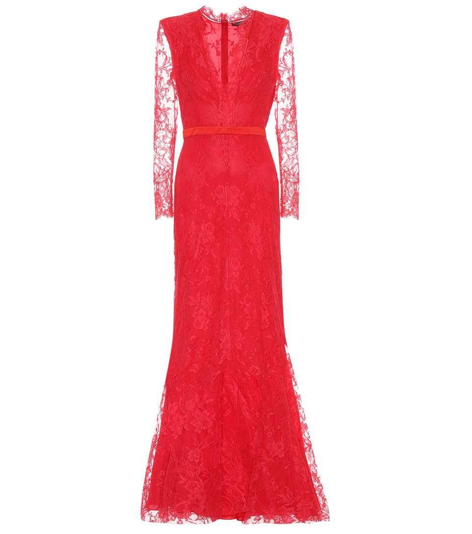 Alexander Mcqueen Cotton-blend Lace Dress In Red | ModeSens