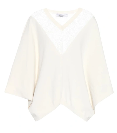 Valentino Lace-paneled Jersey Poncho In Ivory