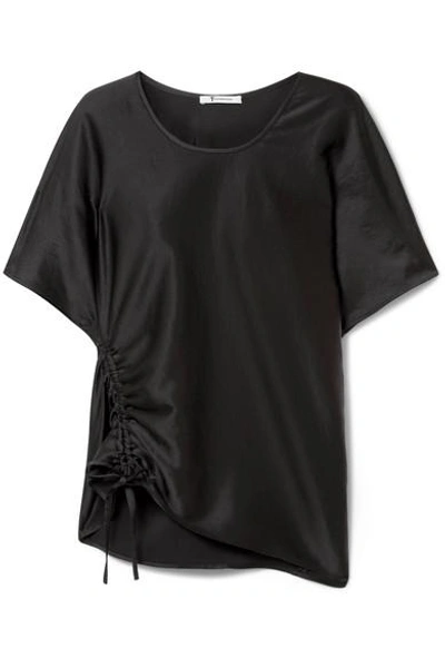 Alexander Wang T Oversized Ruched Satin Top In Black