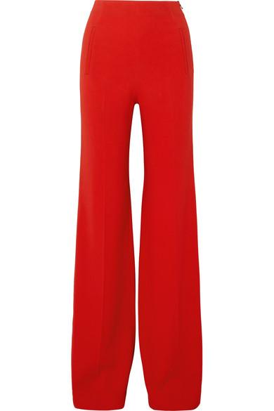 red high waisted wide leg trousers