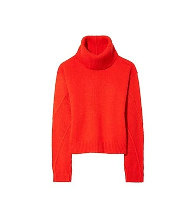 Tory Burch Eva Convertible Oversized Wool-blend Turtleneck Sweater In Bright Orange