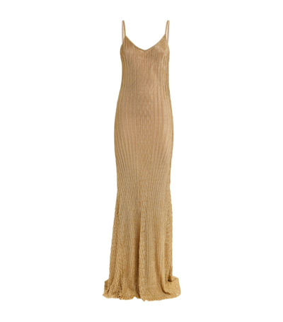 Victoria Beckham Metallic Ribbed-knit Maxi Dress In Gold