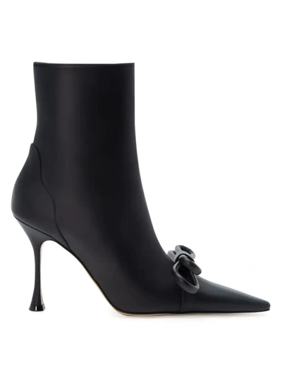 Mach & Mach 100mm Double Bow Leather Ankle Boots In Nero