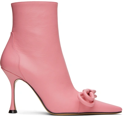 Mach & Mach Pink Double Bow 100 Leather Ankle Boots