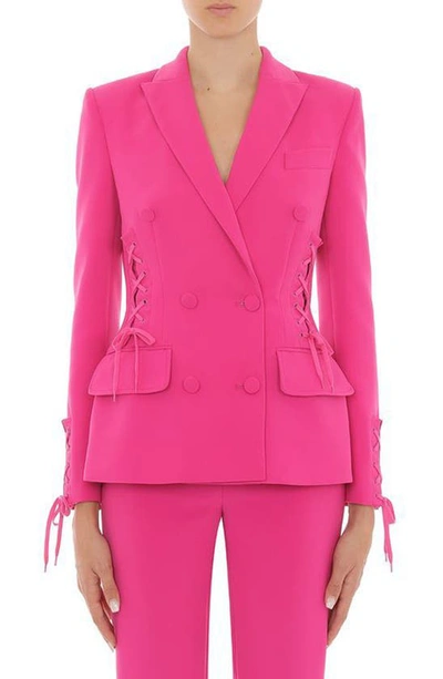 Moschino Lace-up Double Breasted Crepe Blazer In Pink