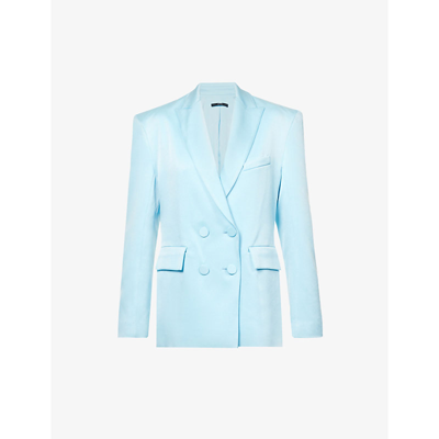 Alex Perry Wells Double-breasted Satin Blazer In Lt Blue