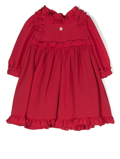 Patachou Ruffled-trim Chiffon Dress In Red