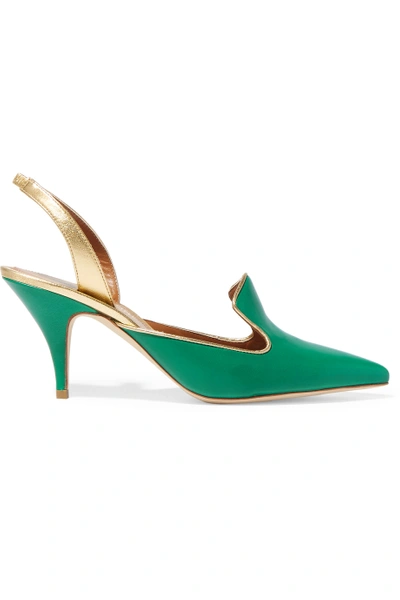Malone Souliers Yvette Metallic-trimmed Leather Slingback Pumps | ModeSens