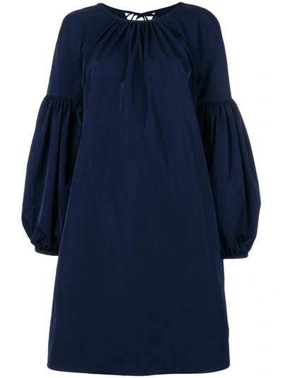 Calvin Klein 205w39nyc Ruched Sleeve Taffeta Dress In Blue