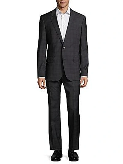 Hugo Boss Checkered Wool Suit In Charcoal