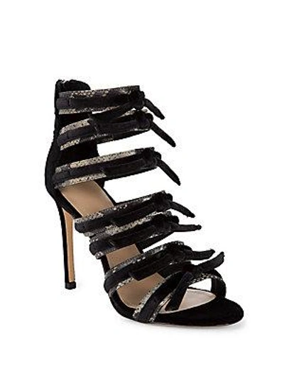 Pour La Victoire Elsie Snakeskin High Heel Sandal In Black