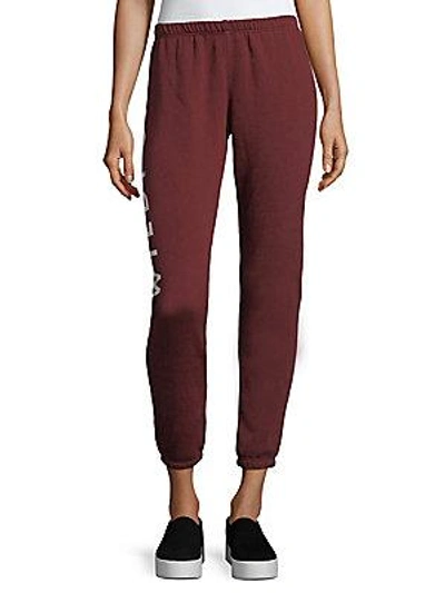 Wildfox Cropped Logo Track Pants In Burgundy