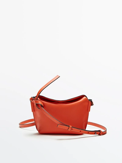 Massimo Dutti Leather Crossbody Bag With Seam Details In Orange