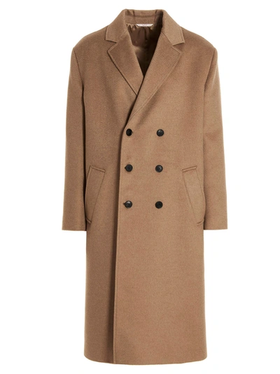 Valentino Double-breasted Long-sleeved Coat In Cammello