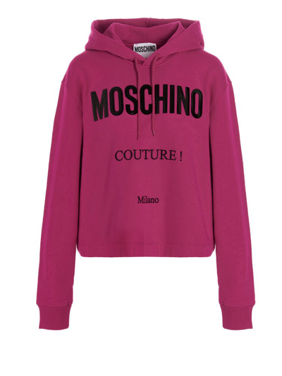 Moschino Logo-print Cropped Hoodie In Fucsia