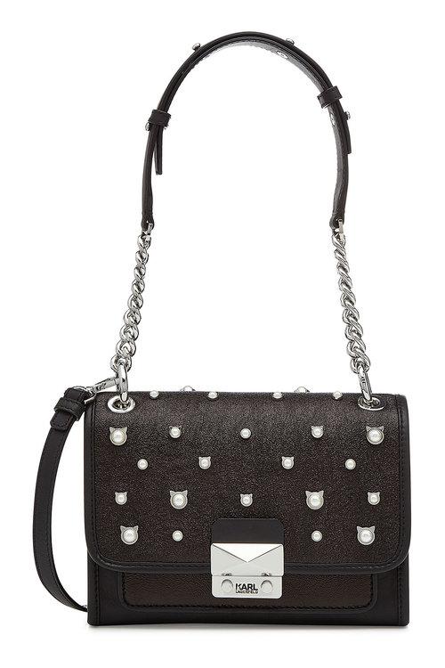 Karl Lagerfeld Cat Pearl Mini Handbag With Leather In Black | ModeSens
