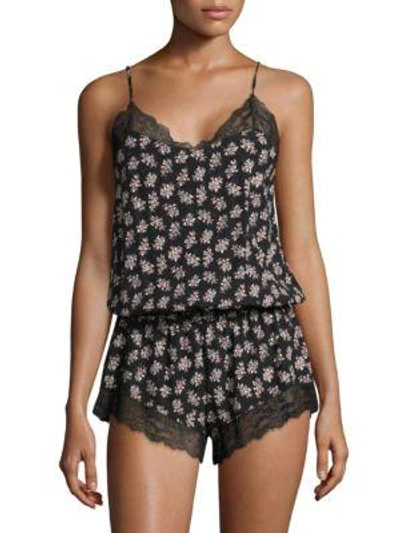 Eberjey Lou Floral-print Teddy In Black Floral