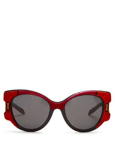 Prada Butterfly Sunglasses W/ Velvet Detail In Red