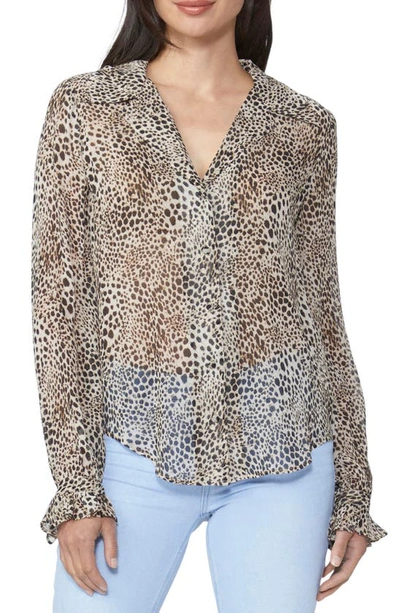 Paige Ellyn Leopard Button-front Collared Blouse In Multicoloured