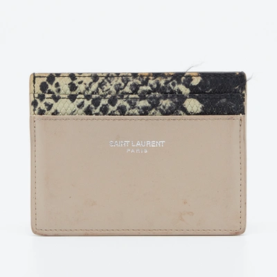 Pre-owned Saint Laurent Beige/black Python Embossed And Leather Card Holder