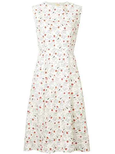 Marni Sleeveless Poppy-print Dress In White