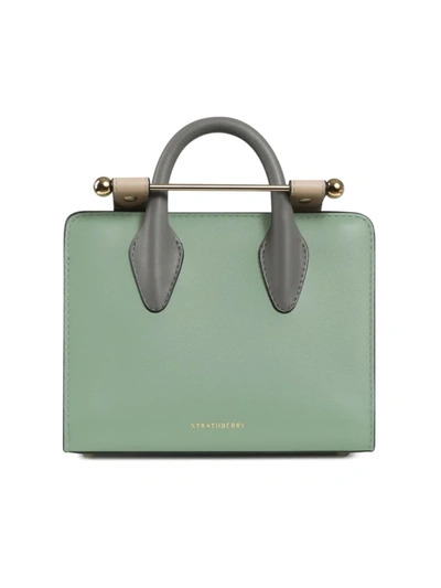 Strathberry Nano Colorblock Leather Tote In Sage Desert Slate