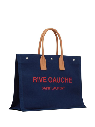 Saint Laurent Men's Rive Gauche Large Tote Bag In Canvas In Ink Red