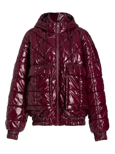 Aknvas Beha Quilted Faux Leather Hooded Jacket In Red-drk