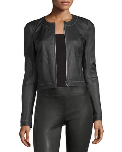 Elizabeth And James Helen Zip-front Fitted Leather Jacket With Contrast Stitching