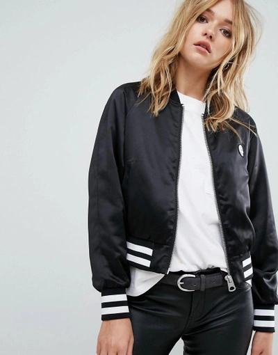 Cheap Monday Bomber Jacket With Tipping And Skull Logo - Black In Black
