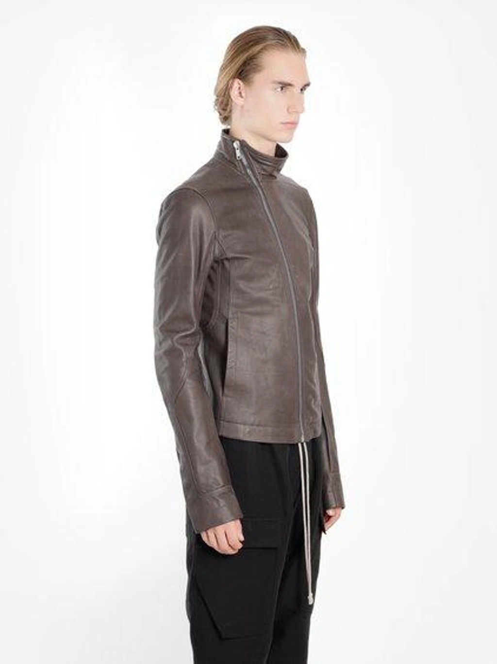 Rick Owens Men's Grey Mollino Biker Jacket | ModeSens