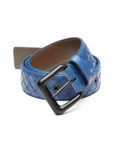 Bottega Veneta Intrecciato Woven Leather Belt In Cobalt