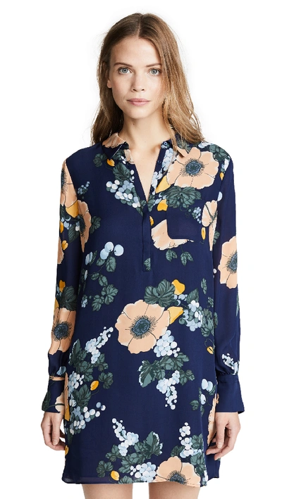 Joie Amaranda Collared Floral-print Silk Mini Dress In Dark Navy