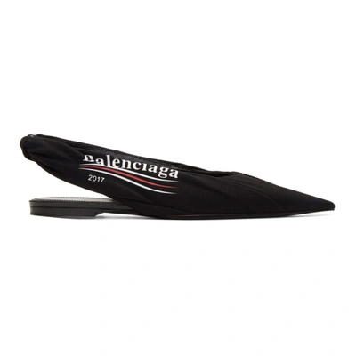 Balenciaga Black Campaign Logo Flats In Blk/white