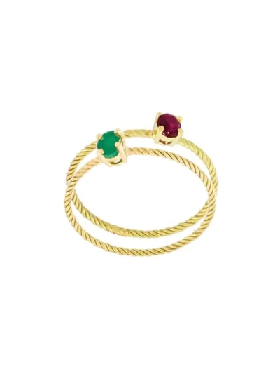 Wouters & Hendrix Gold Emerald & Ruby Set Of Rings In Metallic
