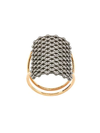 Diane Kordas Crystal Embellished Net Pattern Ring In Metallic
