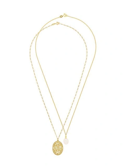 Wouters & Hendrix Gold Filigree & Pearl Necklace Set In Yellow