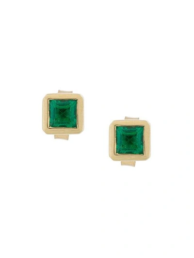 Jemma Wynne 18kt Gold Square Stud Earrings - Green