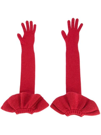 Irene Raffle Knit Gloves - Red