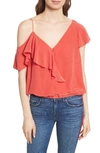 Joie Alcyoneus One-shoulder Ruffled Silk Top In Roma Red