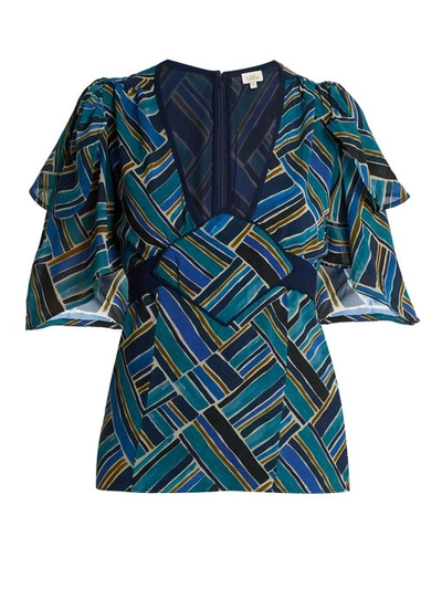 Talitha Shani Painted Jasmin Graphic-print Silk Top In Blue Multi